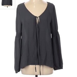 NWT Forever 21 Charcoal Grey Long Balloon Sleeve Top Women's Small S Tie Front